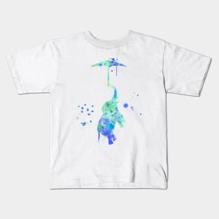 Blue Baby Elephant With Umbrella Watercolor Painting Kids T-Shirt